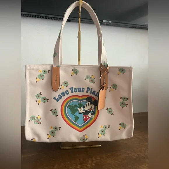 Coach SALE Disney Floral Print & Mickey Mouse Tote ♪ NWT COACH X DISNEY MICKEY MOUSE IVORY FLORAL PRINT RECYCLED